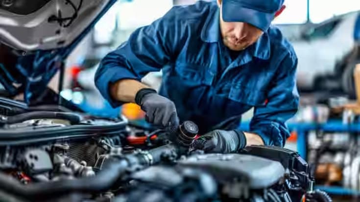 Mechanic working on a modern car engine