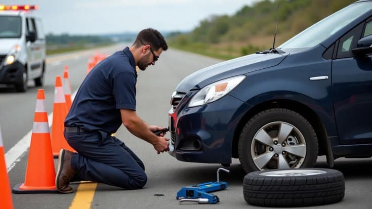 Mechanic assisting a car at the roadside